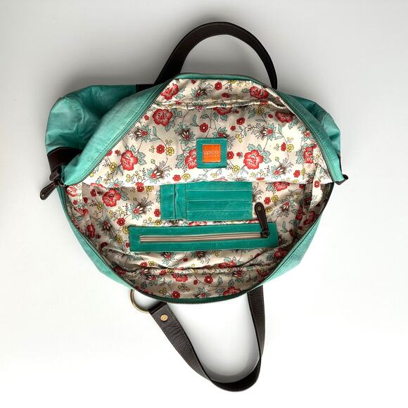 Latico Top Handle Aqua Leather Brown Accent Bowling Bag Style Medium Bag - Picture 9 of 10